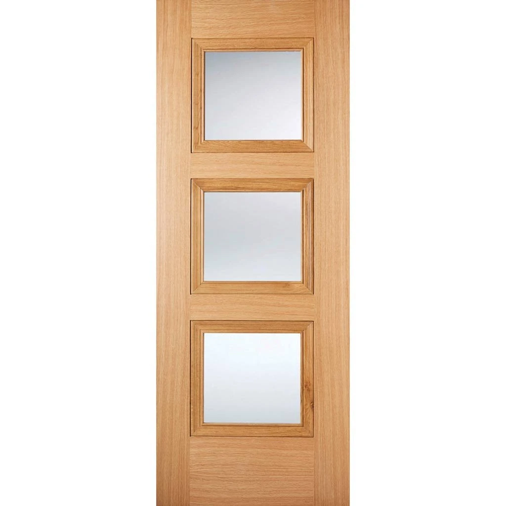 Amsterdam 3 Pane Oak Internal Door - Clear Glass - Prefinished 2 Amsterdam 3 Pane Oak Internal Door - Clear Glass - Prefinished - Image 2