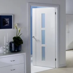 Internal Door And Frame Kit - Sierra Blanco Internal Door - Frosted Glass - White Painted