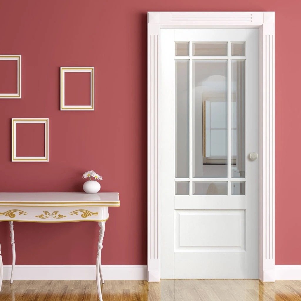 Downham Internal Door - Bevelled Clear Glass - White Primed 1 Downham Internal Door - Bevelled Clear Glass - White Primed