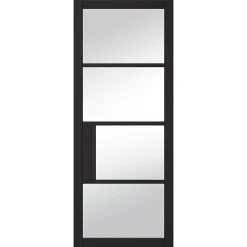 Chelsea 4 Pane Black Primed Internal Door Pair - Clear Glass -LPD Door lpd doors contemporary design 01 Chelsea Primed Plus Black Clear Glazed F01 0007 c2fe9bf1 ade5 4441 a19f 08fe19dcfcfa