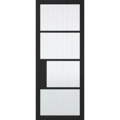 Top Mounted Black Sliding Track & Door - Chelsea 4 Pane Black Primed Door - Clear Reeded Glass -LPD Door lpd doors contemporary design 01 Chelsea Primed Plus Black Reeded Glazed F01 0008 37a1c7cf b1e5 4bff ba6e 97444b69bb15
