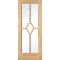 Double Sliding Door & Wall Track - Reims Diamond 5 Panel Oak Door- Clear Bevelled Glass - Prefinished -LPD Door lpd doors contemporary design 01 Reims Pre finished Oak Glazed F01 0012 df370a67 f34e 43da b9fb 5e56aaded617