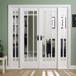 W6 Manhattan Room Divider Internal Door & Frame Kit - Bevelled Clear Glass - White Primed - 2031x1904mm Wide