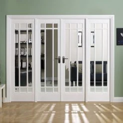 W8 Manhattan Room Divider Internal Door & Frame Kit - Bevelled Clear Glass - White Primed - 2031x2478mm Wide