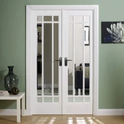 W4 Manhattan Room Divider Internal Door & Frame Kit - Bevelled Clear Glass - White Primed - 2031x1246mm Wide