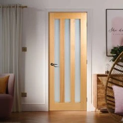 Utah Oak 3 Pane Internal Door - Frosted Glass - Prefinished