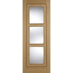 Oak 3 Pane Inlay Flush Internal Door Pair - Clear Glass - Prefinished -LPD Door lpd oak inlay glazed internal door lpd directdoors main1