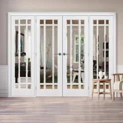 ThruEasi Room Divider - Manhattan Bevelled Clear Glass White Primed Double Doors With Double Sides