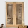 Mexicano Oak Internal Door Pair - Clear Glass - Frosted Lines