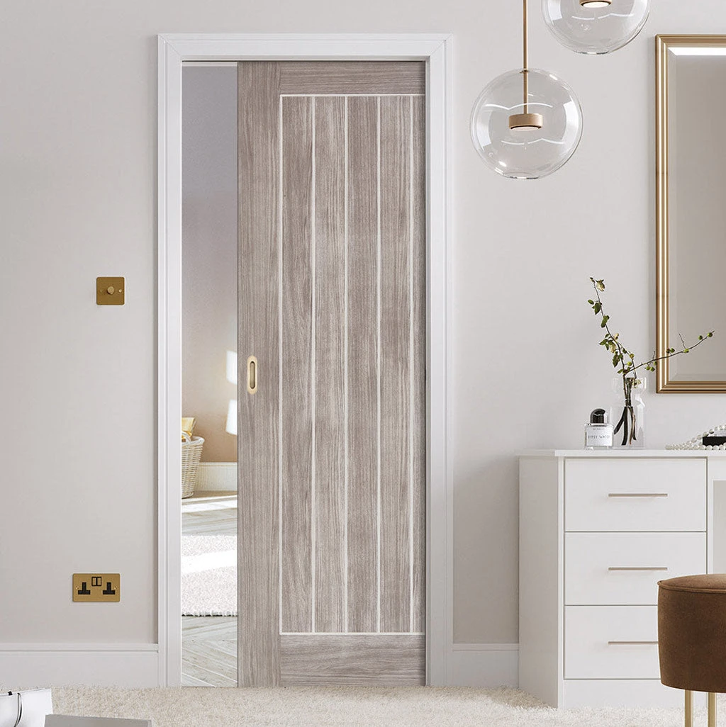 Laminate Mexicano Light Grey Evokit Pocket Fire Door - 30 Minute Fire Rated - Prefinished 1 Laminate Mexicano Light Grey Evokit Pocket Fire Door - 30 Minute Fire Rated - Prefinished