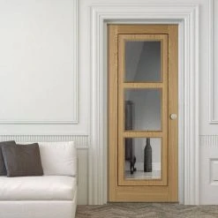 Internal Door And Frame Kit - Oak 3 Pane Inlay Flush Internal Door - Clear Glass - Prefinished