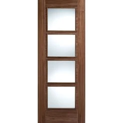 Vancouver Walnut 4 Pane Internal Door Pair - Clear Glass - Prefinished -LPD Door modern door vancouver 4l large pane walnut main2