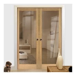 Bespoke Full Pane Oak Internal Door Pair - Clear Glass