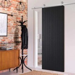 Top Mounted Stainless Steel Sliding Track & Door - Montreal Charcoal Door - Prefinished