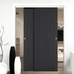 Pass-Easi Two Sliding Doors And Frame Kit - Laminate Montreal Black Door - Prefinished