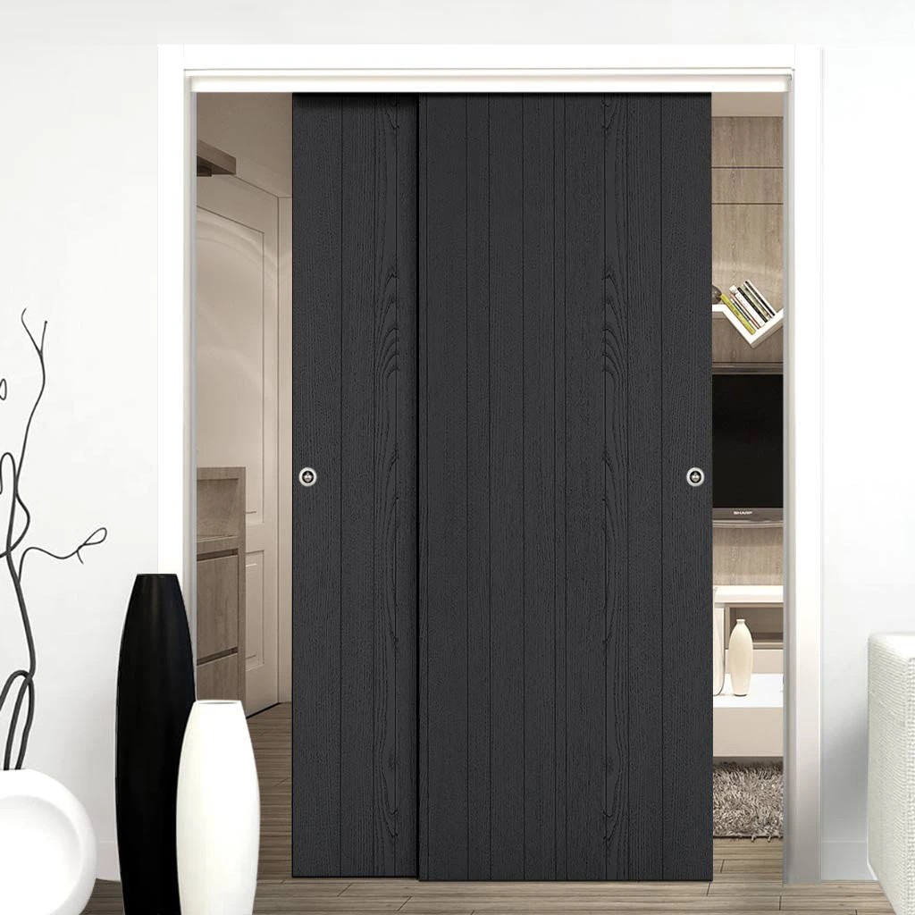 Pass-Easi Two Sliding Doors And Frame Kit - Laminate Montreal Black Door - Prefinished 1 Pass-Easi Two Sliding Doors And Frame Kit - Laminate Montreal Black Door - Prefinished