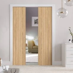 Montreal Oak Flush Internal Double Evokit Pocket Doors - Prefinished
