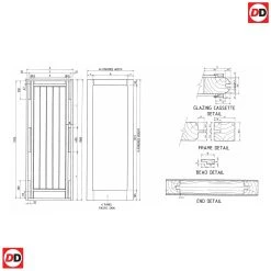 Moulded Textured Vertical 5 Panel Internal Door Pair - Etched Clear Glass - Primed -LPD Door moulded textured vertical glazed lpd directdoors tech drawing