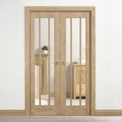 W4 Lincoln Room Divider Internal Door & Frame Kit - Clear Glass - Unfinished Oak - 2031x1246mm Wide