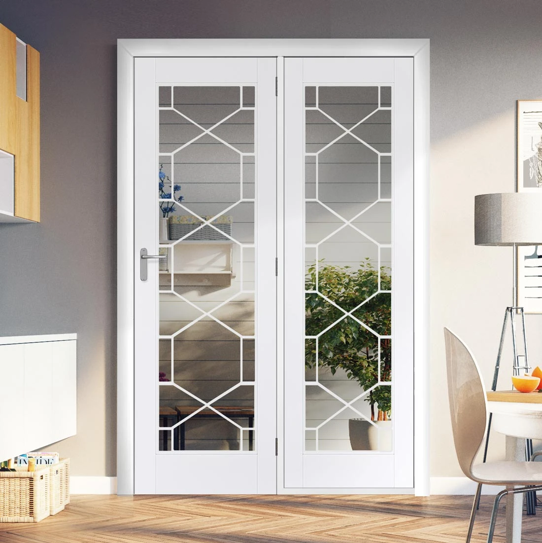 ThruEasi Room Divider - Orly Clear Glass White Primed Door With Single Side 1 ThruEasi Room Divider - Orly Clear Glass White Primed Door With Single Side