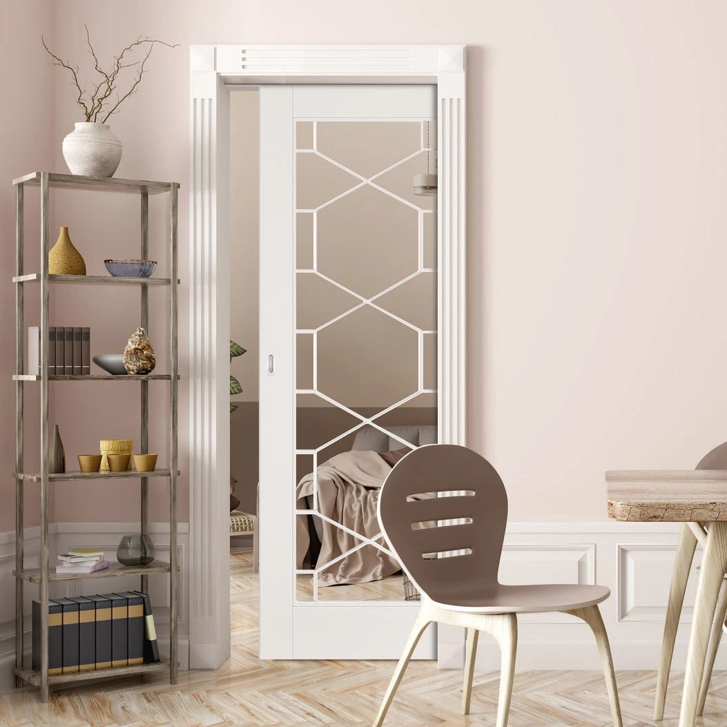 Orly Single Evokit Pocket Door - Clear Glass - White Primed 1 Orly Single Evokit Pocket Door - Clear Glass - White Primed