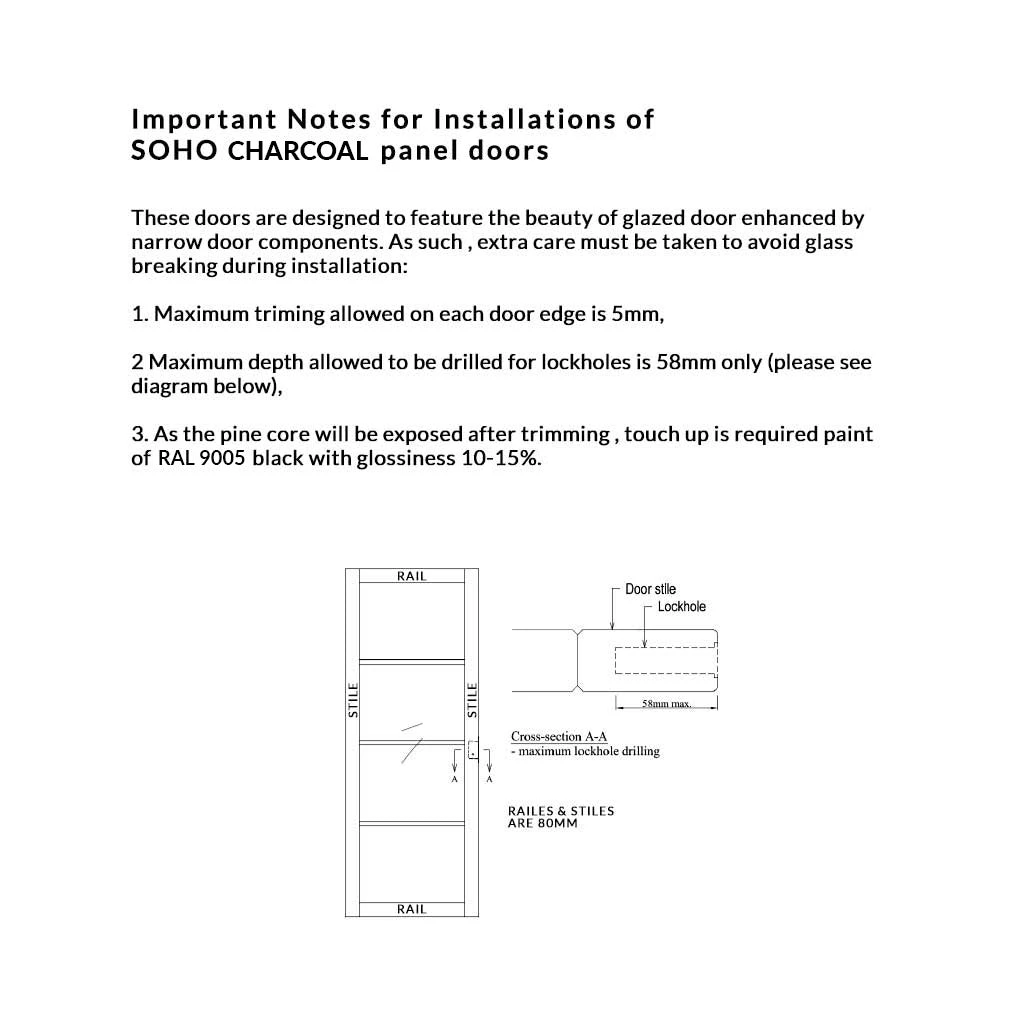 Soho 4 Pane Charcoal Internal Door Pair - Clear Glass - Prefinished 4 Soho 4 Pane Charcoal Internal Door Pair - Clear Glass - Prefinished - Image 4