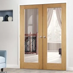Pattern 20 Oak Internal Door Pair - Clear Glass