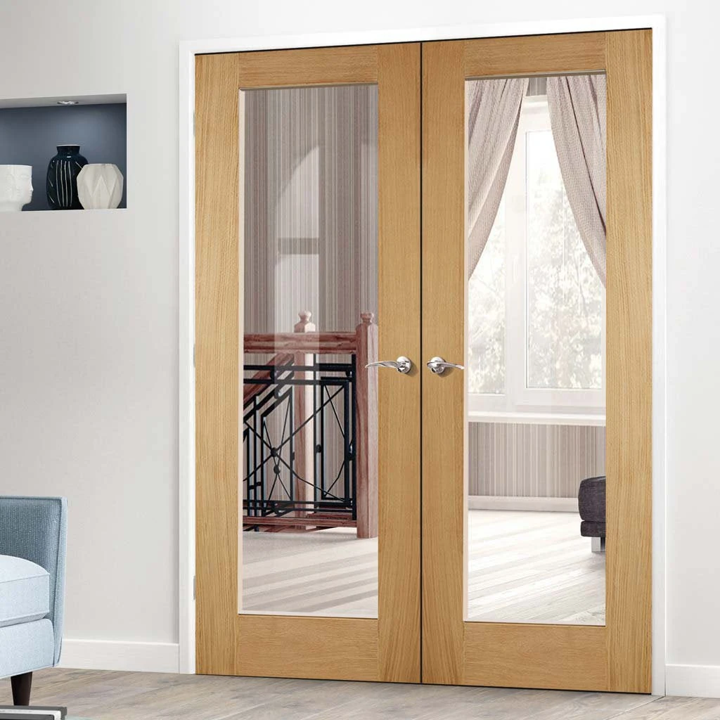 Pattern 20 Oak Internal Door Pair - Clear Glass 1 Pattern 20 Oak Internal Door Pair - Clear Glass
