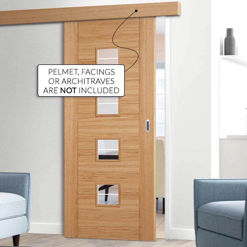 Bespoke Thruslide Surface Vancouver Oak 4LS Door Diamond Lined Clear Glass - Sliding Door And Track Kit - Prefinished 2 Bespoke Thruslide Surface Vancouver Oak 4LS Door Diamond Lined Clear Glass - Sliding Door And Track Kit - Prefinished - Image 2