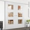 Premium Double Sliding Door & Wall Track - Amsterdam 3 Panel Door - Clear Glass - White Primed
