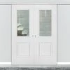 Premium Double Sliding Door & Wall Track - Arnhem 1 Pane 1 Panel Door - Clear Glass - White Primed