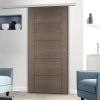 Premium Single Sliding Door & Wall Track - Vancouver Flush Chocolate Grey Door - Prefinished