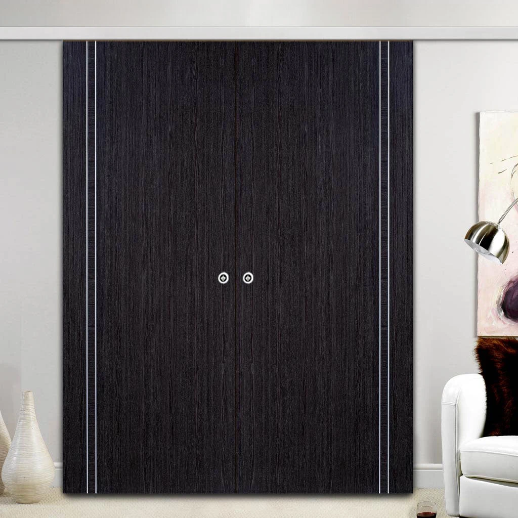 Premium Double Sliding Door & Wall Track - Zanzibar Ash Grey Door - Prefinished 1 Premium Double Sliding Door & Wall Track - Zanzibar Ash Grey Door - Prefinished