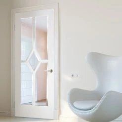 Reims Diamond Internal Door - Clear Bevelled - White Primed