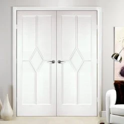 Reims Diamond 5 Panel Internal Door Pair - White Primed