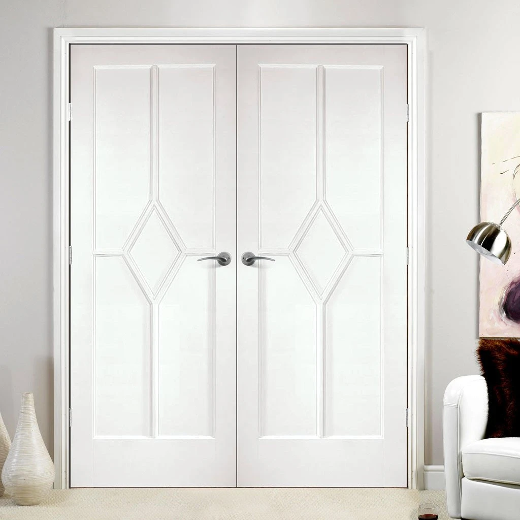 Reims Diamond 5 Panel Internal Door Pair - White Primed 1 Reims Diamond 5 Panel Internal Door Pair - White Primed