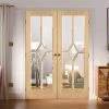 Reims Diamond 5 Panel Oak Internal Door Pair - Clear Bevelled Glass - Prefinished