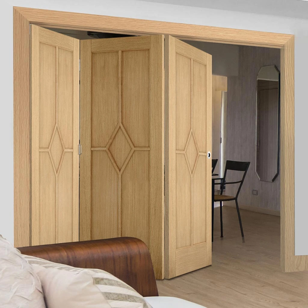 Three Folding Doors & Frame Kit - Reims Diamond 5 Panel Oak 3+0 - Prefinished 1 Three Folding Doors & Frame Kit - Reims Diamond 5 Panel Oak 3+0 - Prefinished