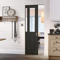 Richmond Smoked Oak Absolute Evokit Single Pocket Door - Clear Glass - Prefinished