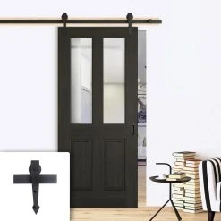 Single Sliding Door & Arrowhead Black Track - Richmond Smoked Oak Door - Clear Glass - Prefinished