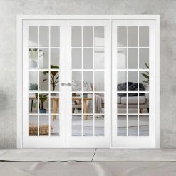 ThruEasi Room Divider - SA 15L Clear Glass White Primed Double Doors With Single Side
