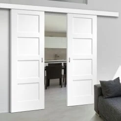 Double Sliding Door & Wall Track - Shaker 4P Door - White Primed