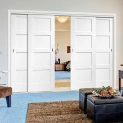 Pass-Easi Four Sliding Doors And Frame Kit - Shaker 4P Door - White Primed