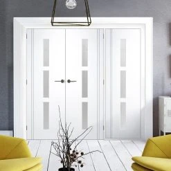 ThruEasi Room Divider - Sierra Blanco - Frosted Glass White Painted Double Doors With Single Side