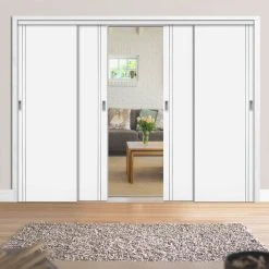 Pass-Easi Four Sliding Doors And Frame Kit - Sierra Blanco Flush Door - White Painted