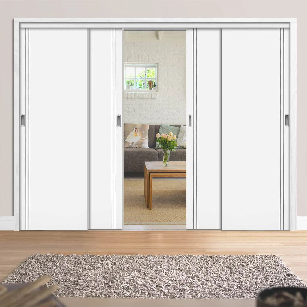 Pass-Easi Four Sliding Doors And Frame Kit - Sierra Blanco Flush Door - White Painted 1 Pass-Easi Four Sliding Doors And Frame Kit - Sierra Blanco Flush Door - White Painted