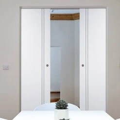 Sierra Blanco Flush Absolute Evokit Double Pocket Doors - White Painted
