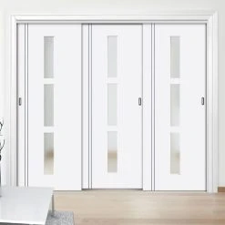 Pass-Easi Three Sliding Doors And Frame Kit - Sierra Blanco Door - Frosted Glass - White Painted