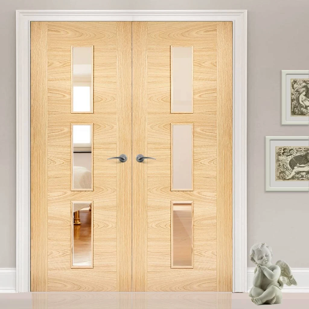 Bespoke Sofia 3L Oak Internal Door Pair - Clear Glass - Prefinished 1 Bespoke Sofia 3L Oak Internal Door Pair - Clear Glass - Prefinished