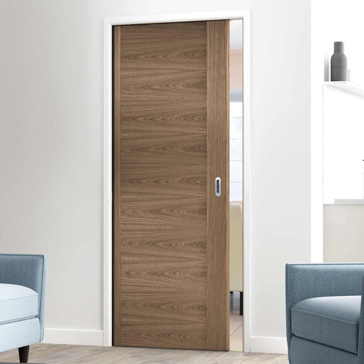 Sofia Walnut Veneer Single Evokit Pocket Door - Prefinished 1 Sofia Walnut Veneer Single Evokit Pocket Door - Prefinished